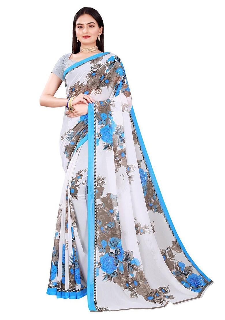 Yellow Embroidered Georgette Saree Set (Set Of 2)