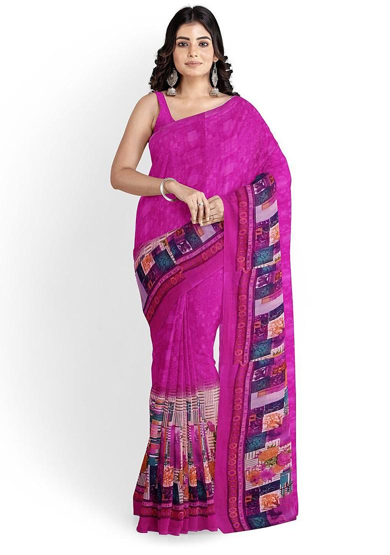 Pink Embroidered Georgette Saree Set
