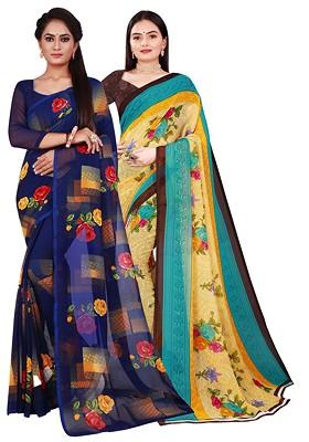 Beige Embroidered Georgette Saree Set