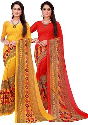 Red Floral Georgette Saree Set (Set Of 2)