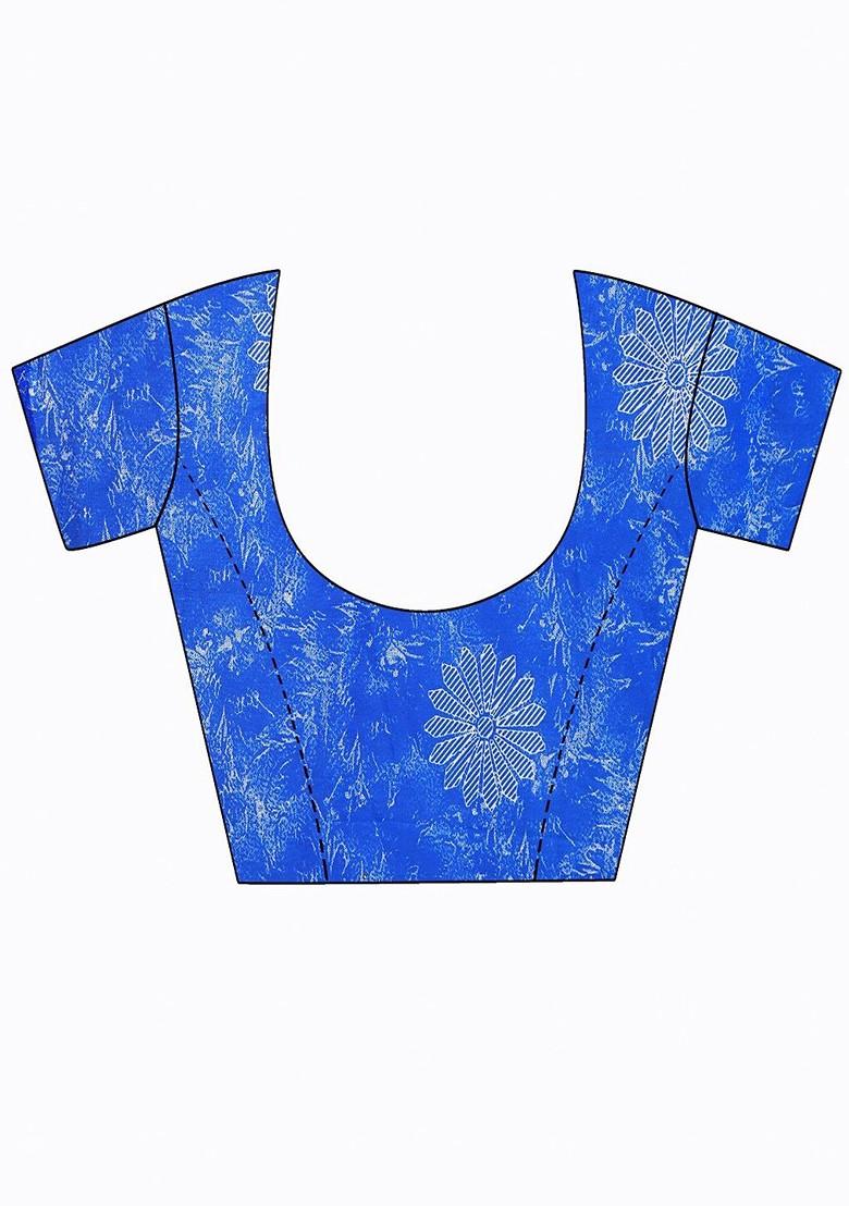 Blue Embroidered Poly Blend Saree Set