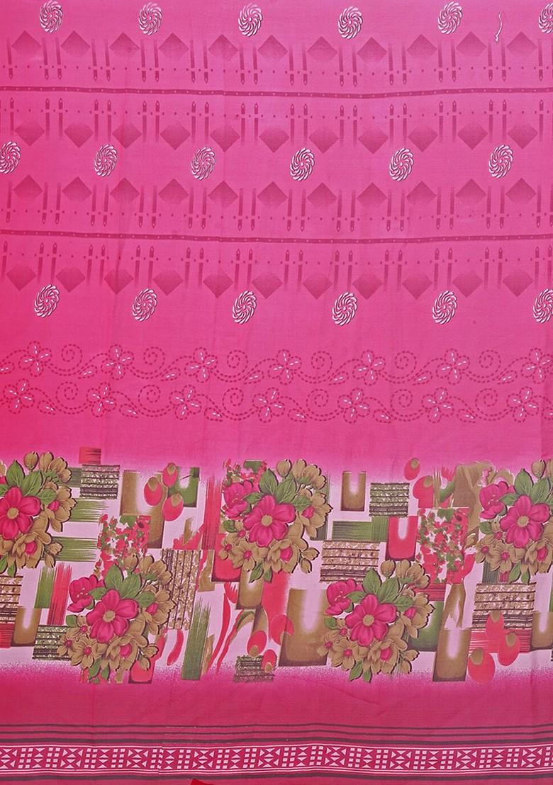 Pink Floral Georgette Saree Set (Set Of 2)