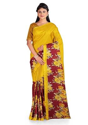 Yellow Floral Georgette Saree Set