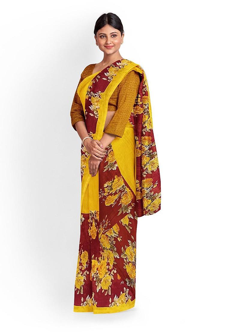 Yellow Floral Georgette Saree Set