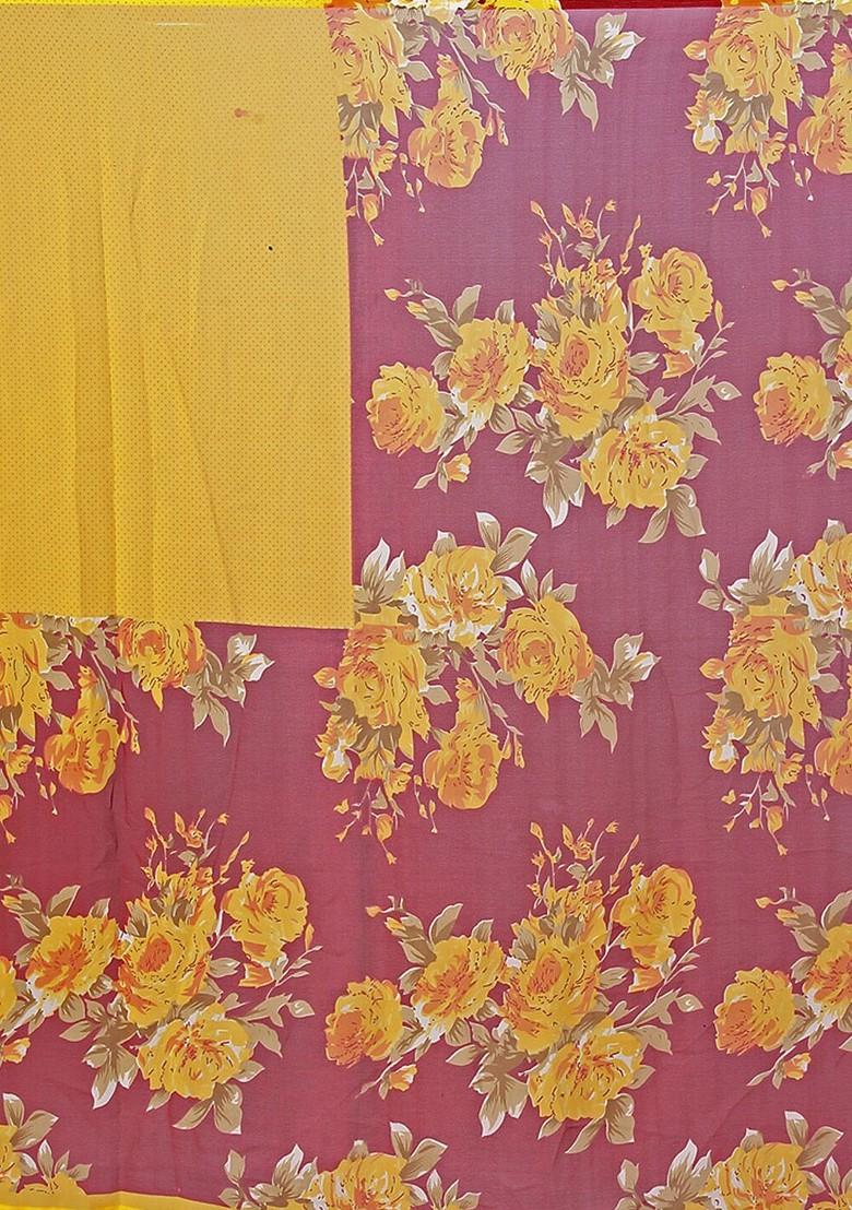 Yellow Floral Georgette Saree Set