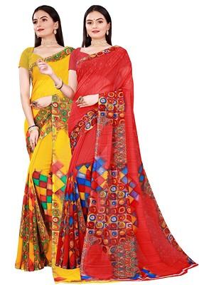 Yellow Embroidered Georgette Saree Set