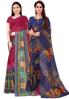 Maroon Embroidered Georgette Saree Set