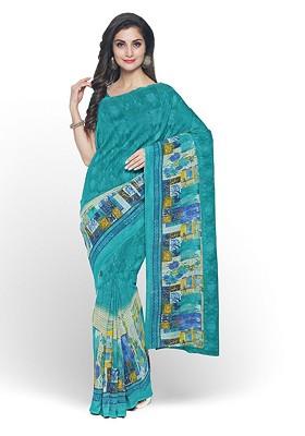 Green Embroidered Georgette Saree Set