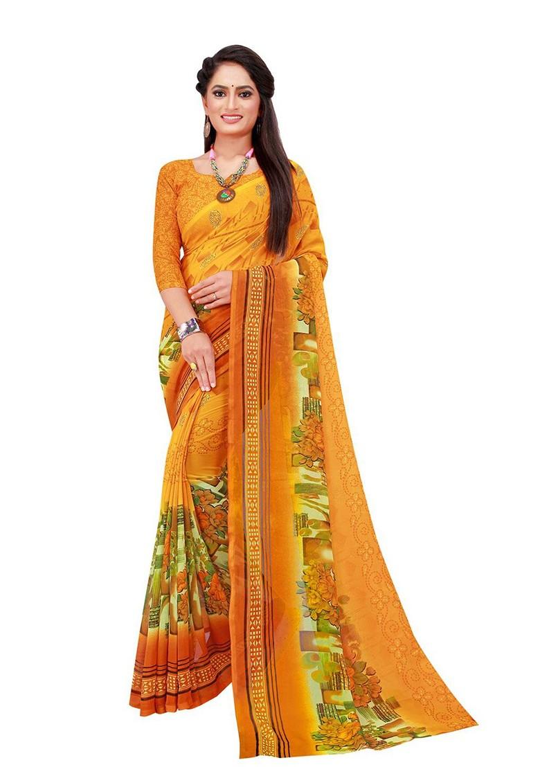 Magenta Embroidered Georgette Saree Set (Set Of 2)