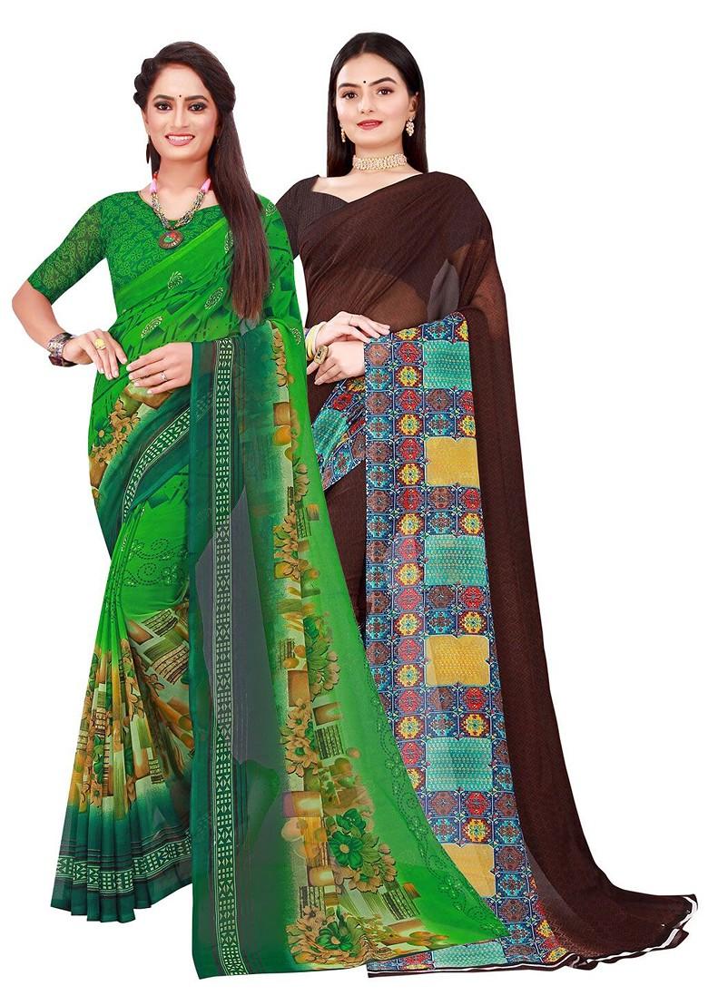 Brown Embroidered Georgette Saree Set