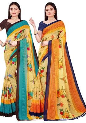 Beige Embroidered Georgette Saree Set