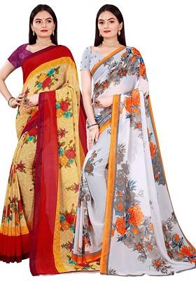 White Floral Georgette Saree Set