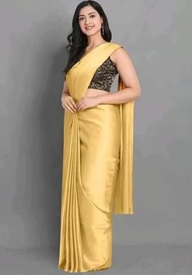 Gold Embroidered Satin Saree Set