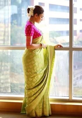 Green woven Kanjeevaram Saree Set