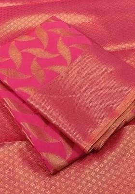 Pink woven Silk Saree Set