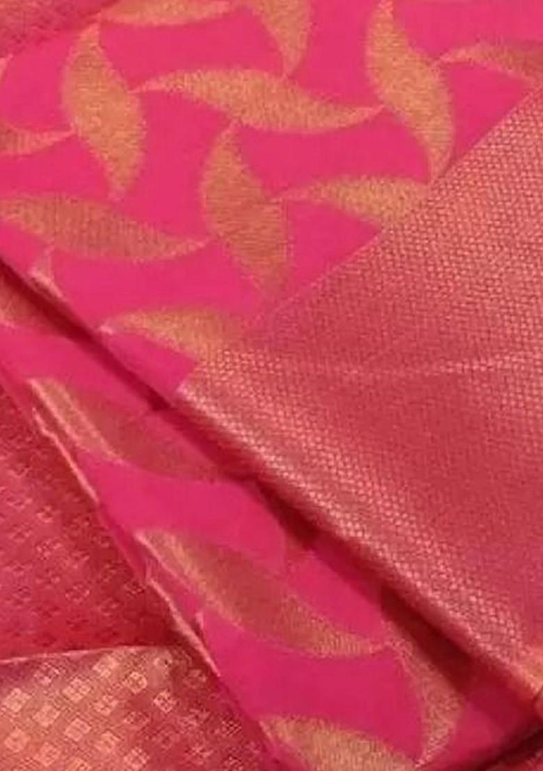 Pink woven Silk Saree Set