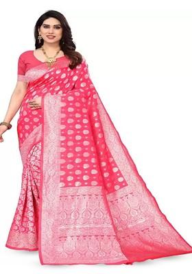 Pink woven Kanjeevaram Saree Set