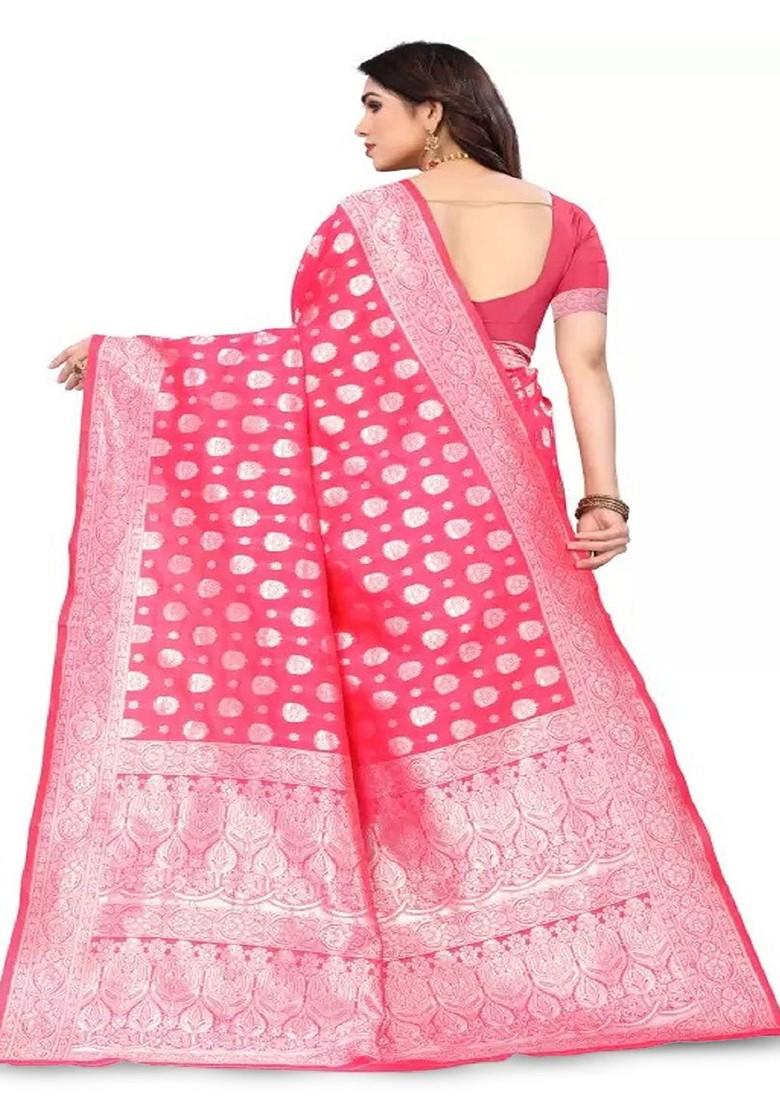 Pink woven Kanjeevaram Saree Set