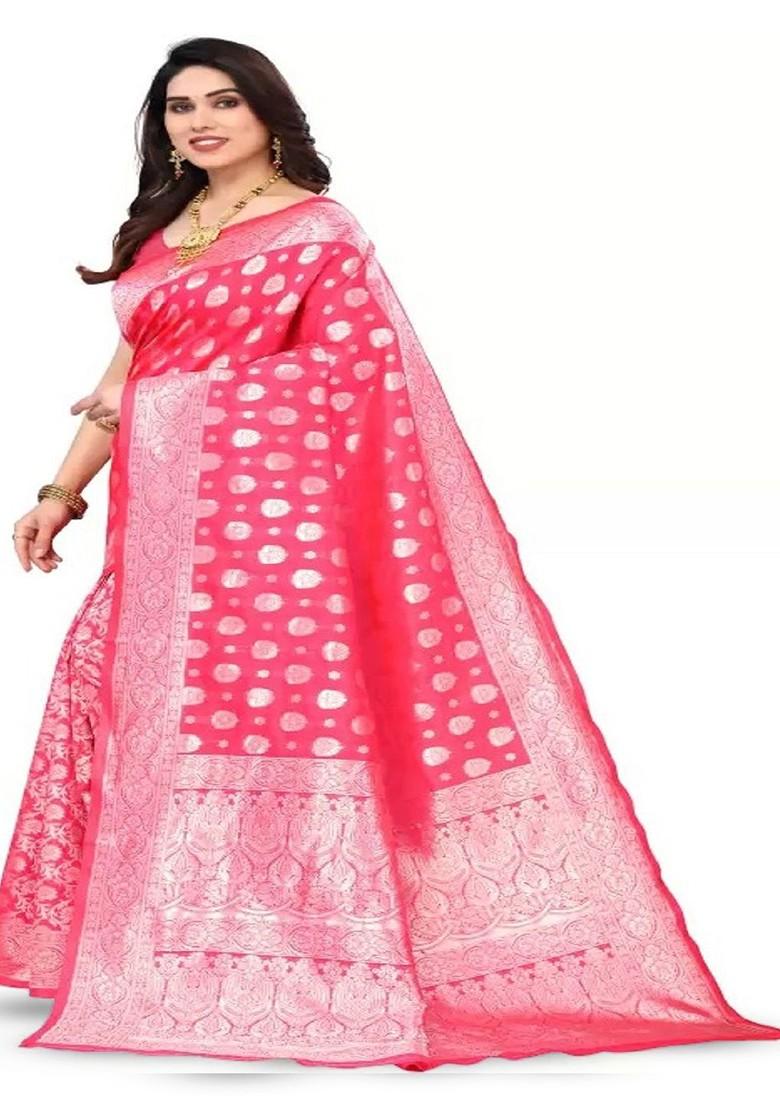 Pink woven Kanjeevaram Saree Set