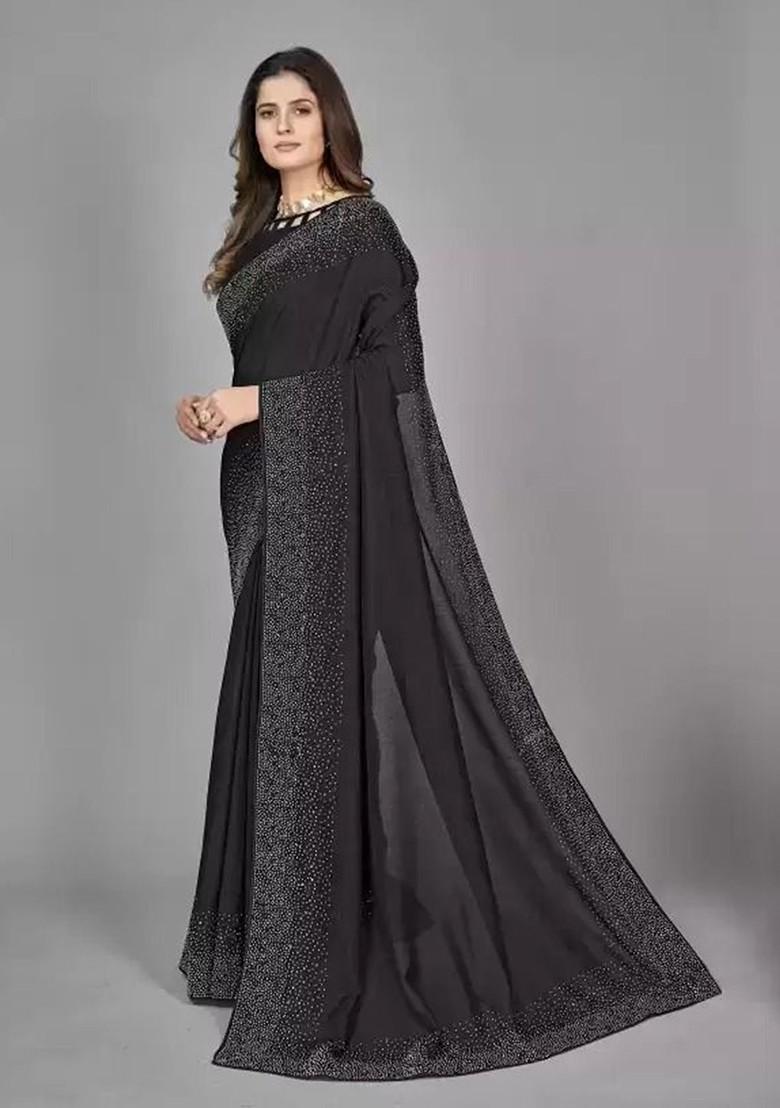 Black Embellished Georgette Saree Set