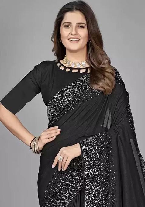 Black Embellished Georgette Saree Set