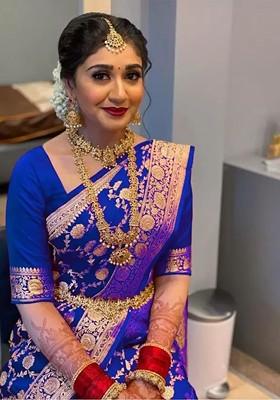 Blue woven Silk Saree Set