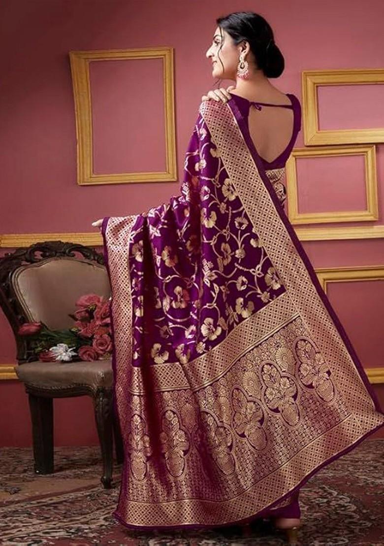 Burgundy woven Kanjeevaram Saree Set