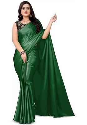 Green Embroidered Satin Saree Set
