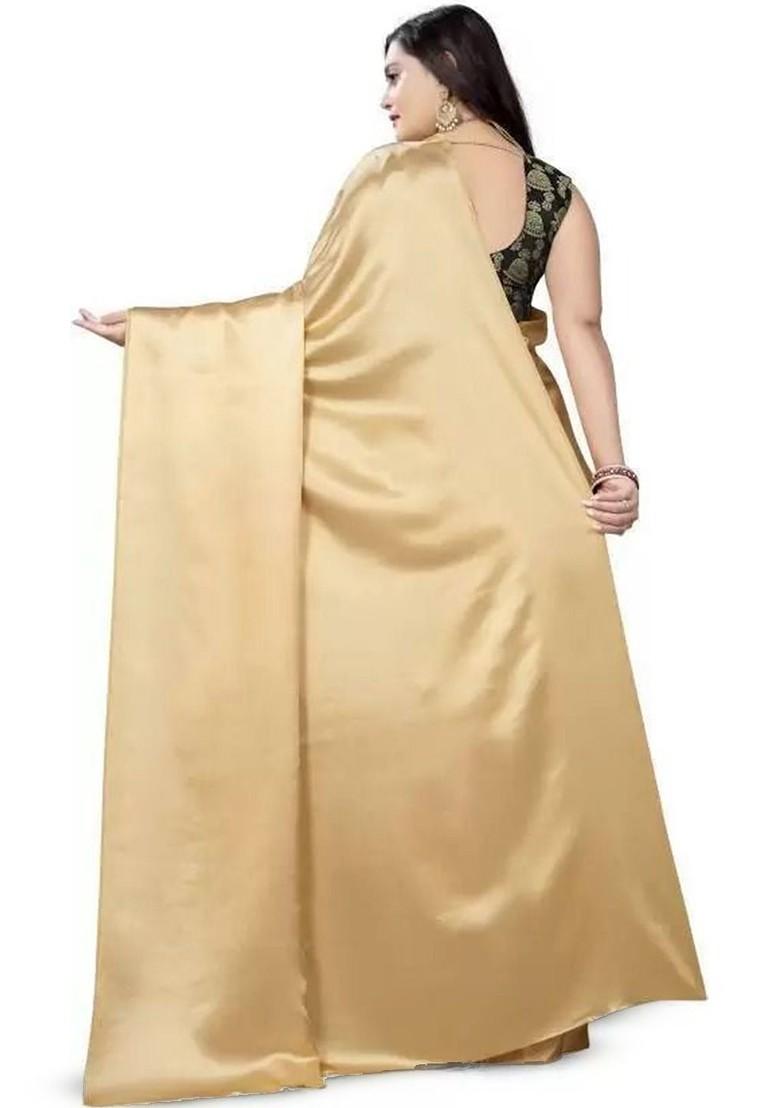 Gold Embroidered Satin Saree Set