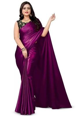 Burgundy Embroidered Satin Saree Set