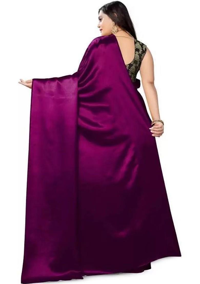 Burgundy Embroidered Satin Saree Set