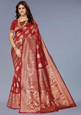 Maroon woven Kanjeevaram Saree Set