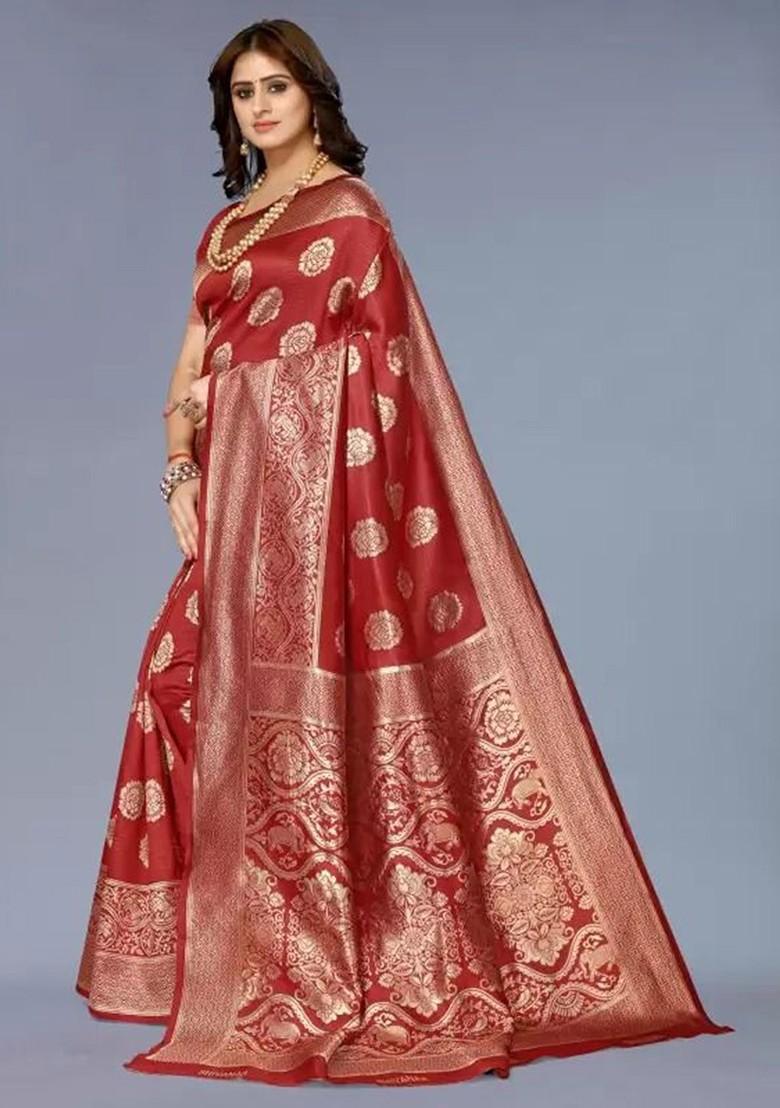 Maroon woven Kanjeevaram Saree Set