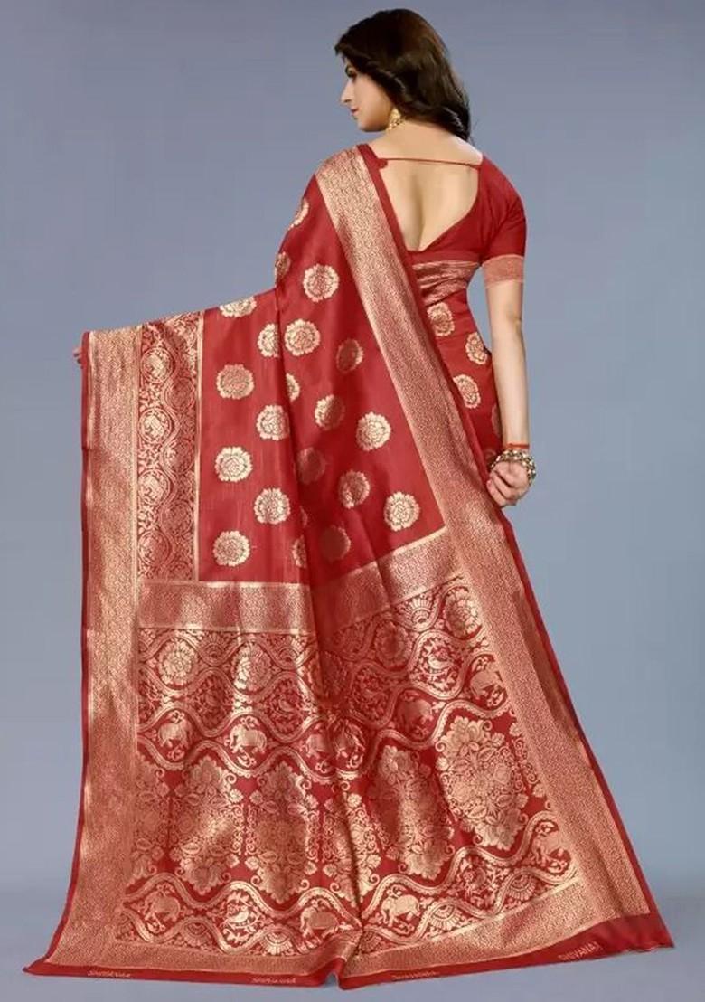 Maroon woven Kanjeevaram Saree Set