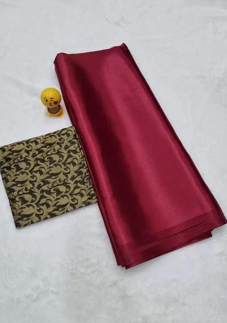 Maroon Embroidered Satin Saree Set
