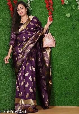 Purple woven Kanjeevaram Saree Set