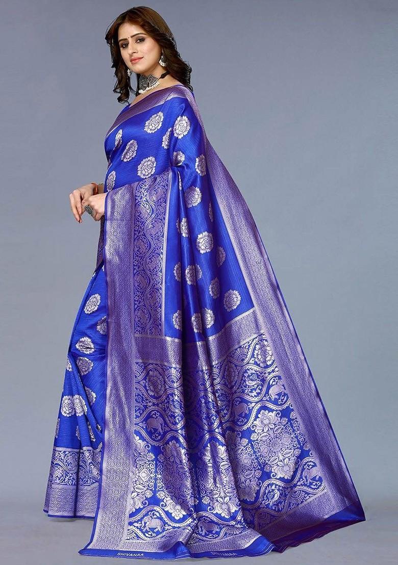 Blue woven Kanjeevaram Saree Set