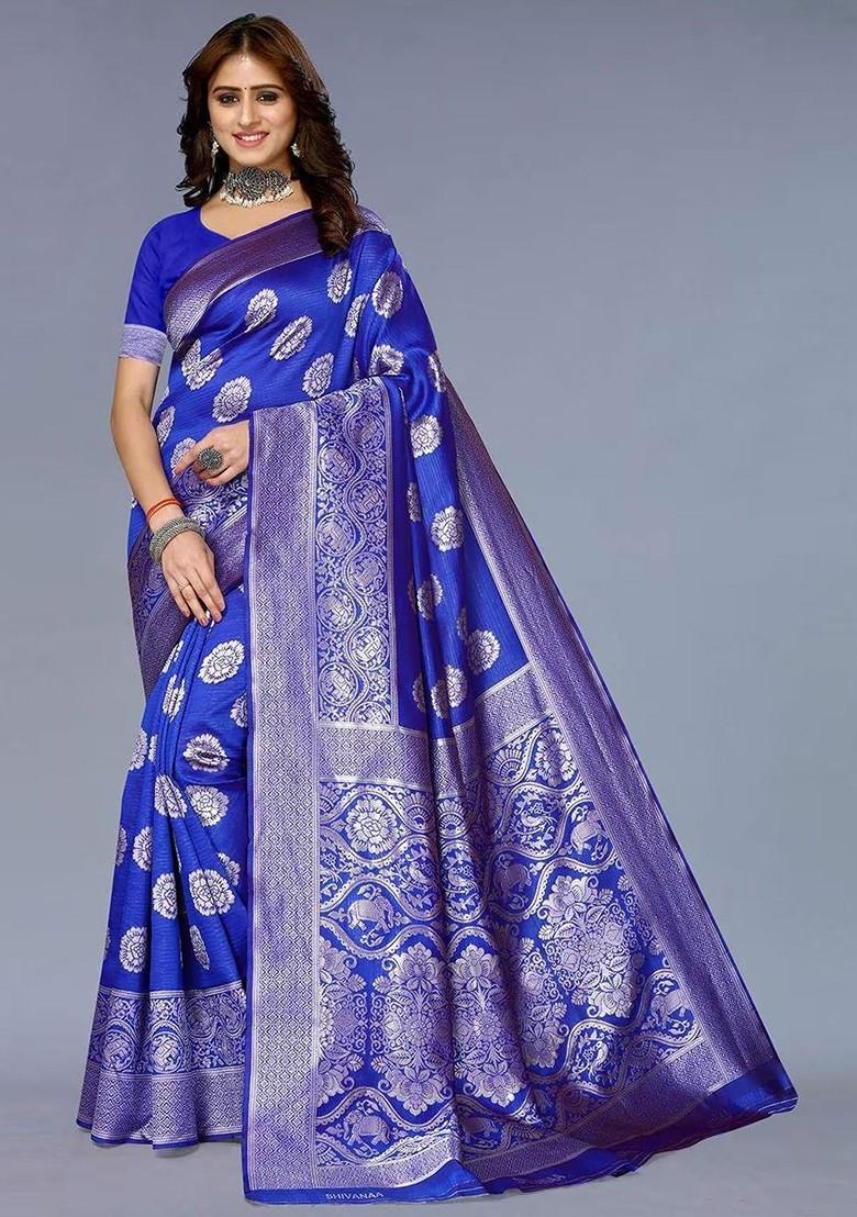 Blue woven Kanjeevaram Saree Set