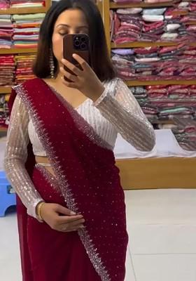 Maroon Embellished Georgette Saree Set