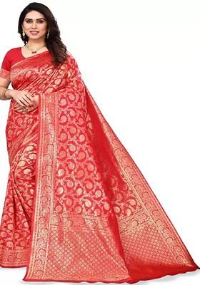 Red woven Kanjeevaram Saree Set