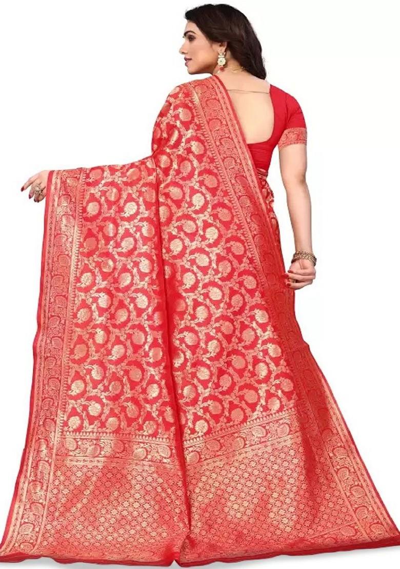 Red woven Kanjeevaram Saree Set