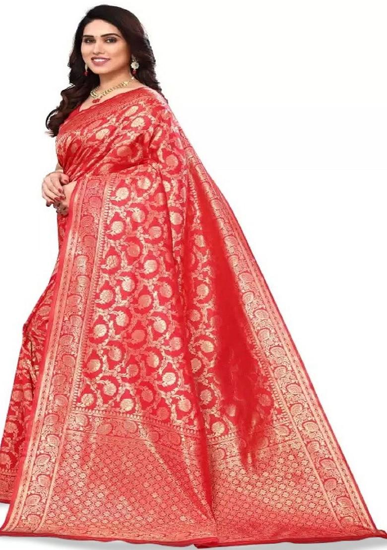Red woven Kanjeevaram Saree Set