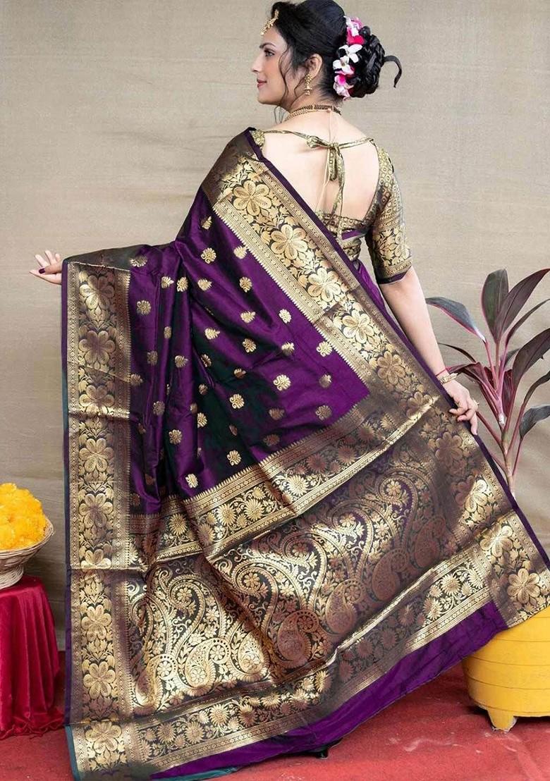Purple woven Kanjeevaram Saree Set