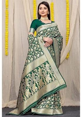Green woven Kanjeevaram Saree Set