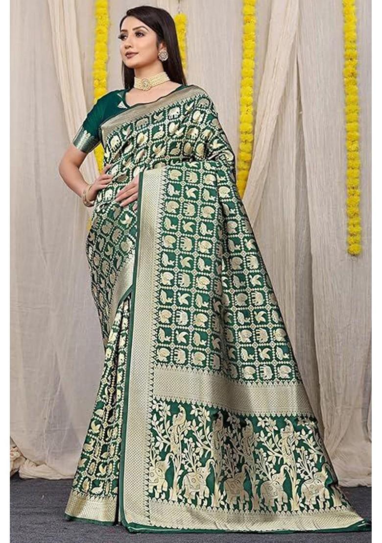 Green woven Kanjeevaram Saree Set