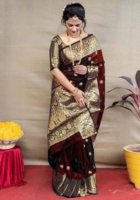 Maroon woven Kanjeevaram Saree Set