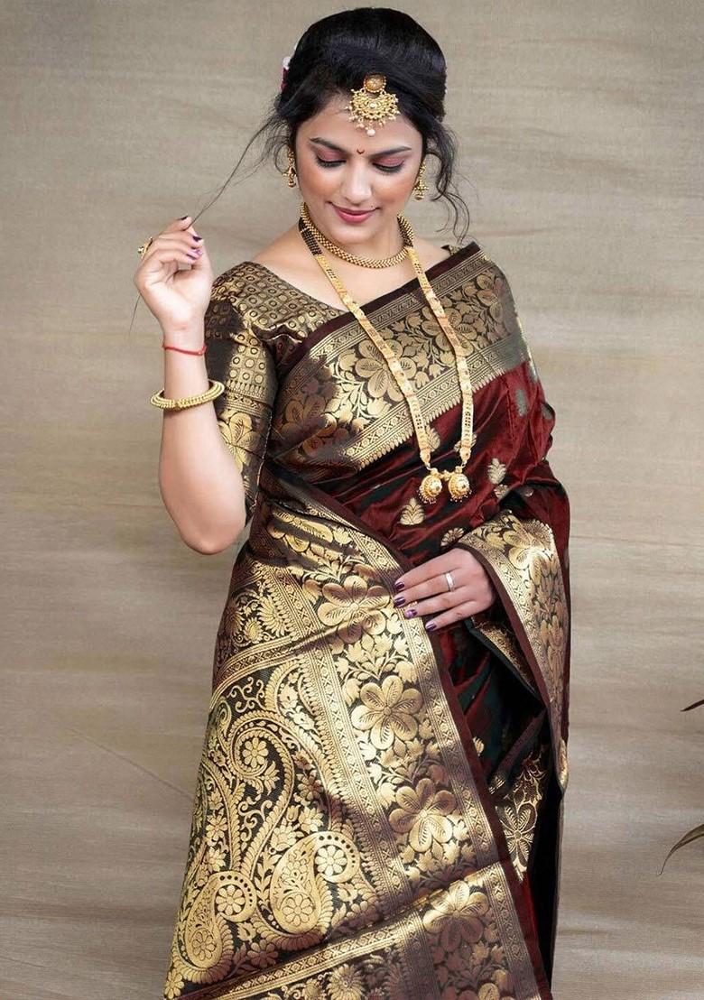 Maroon woven Kanjeevaram Saree Set