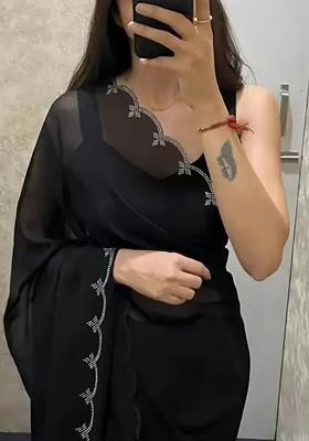 Black Embellished Georgette Saree Set