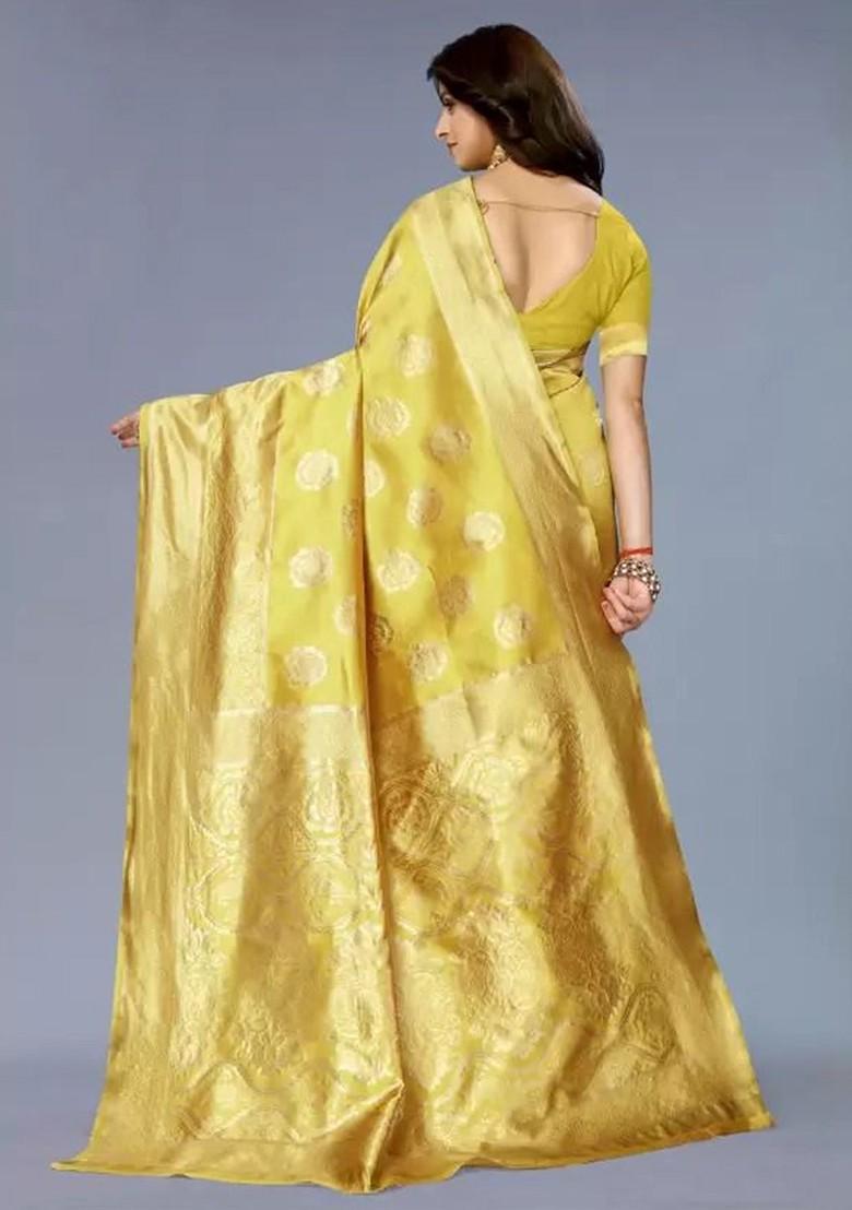 Yellow woven Kanjeevaram Saree Set