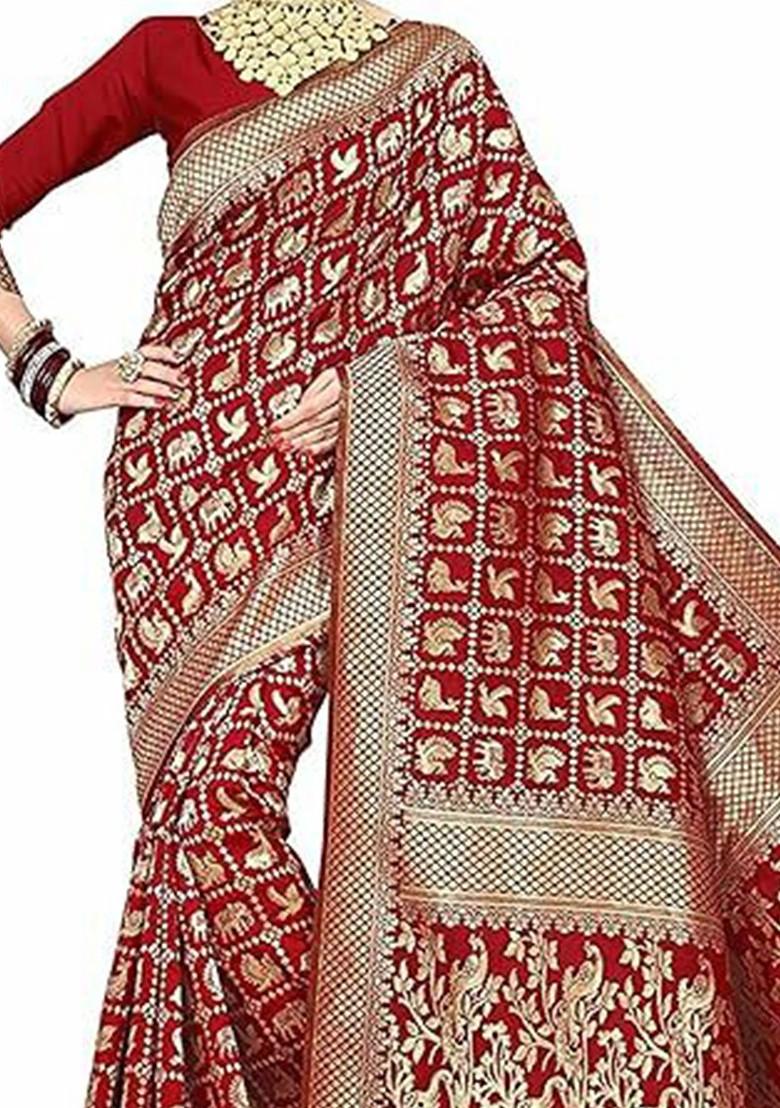 Red woven Kanjeevaram Saree Set